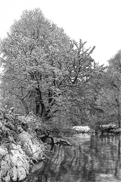 Cover Artist: Slightly Foxed Issue 48, Sarah Woolfenden, ‘River in Winter’