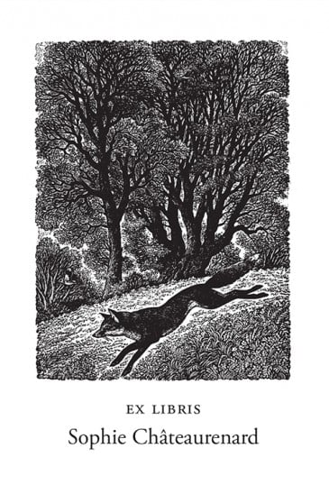 Sue Scullard Bookplates – Dashing Fox - Wood Engraving