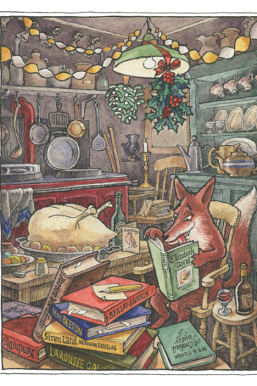 Slightly Foxed Christmas Card: No III, Preparing the Bird (Front)