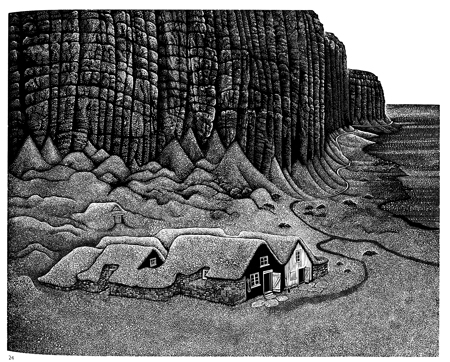Hilary Paynter, Turf Farm, wood engraving (detail) - Karin-Altenberg, The Kristin Lavransdattir trilogy - Slightly Foxed Isuse 61