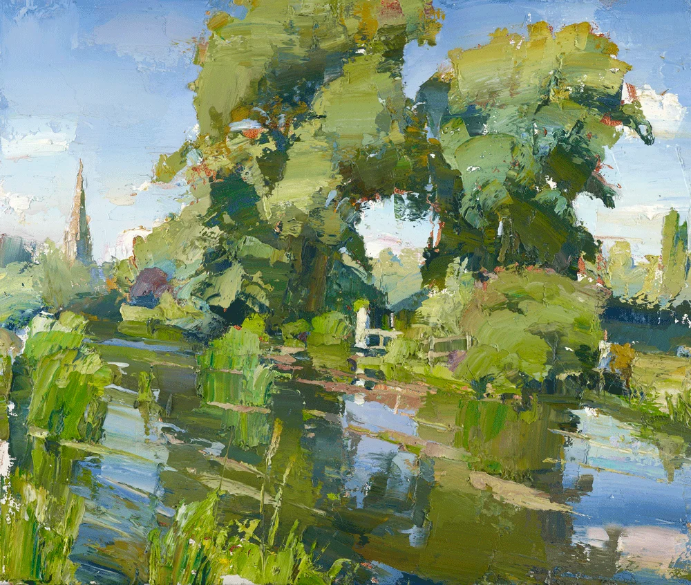 Slightly Foxed Cover Art, Issue 54, Oliver Akers Douglas, The Avon at Salisbury, oil on gesso panel