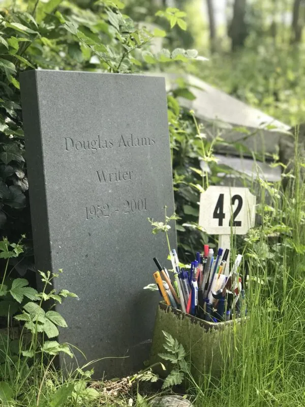 Douglas Adams, Highgate Cemetery | Slightly Foxed Editors’ Diary